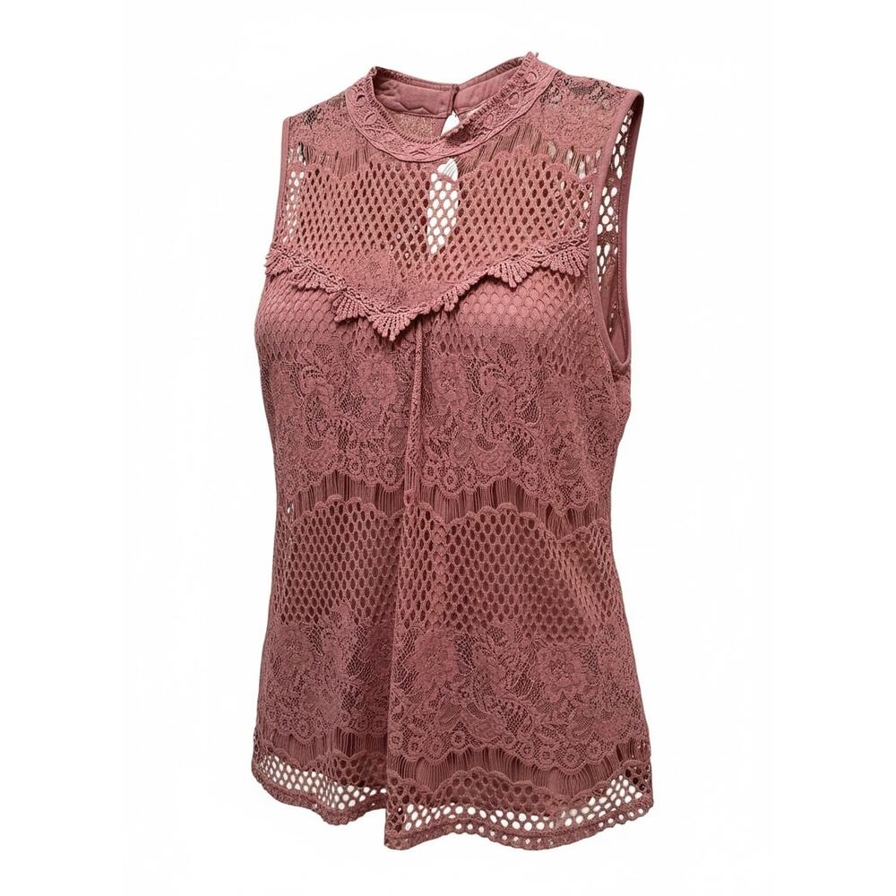 Boho Blouse Lace Embroidered Fairycore Sleeveless Sz L Whimsy Babydoll Mauve